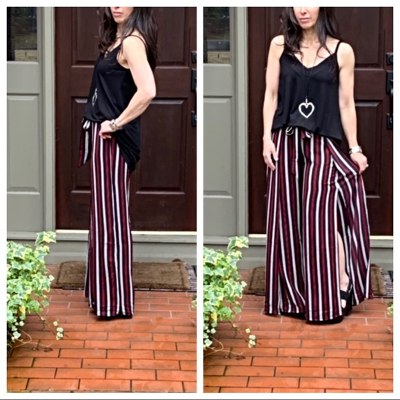 Chic faux wrap belted multi striped pants - Picture 8 of 8